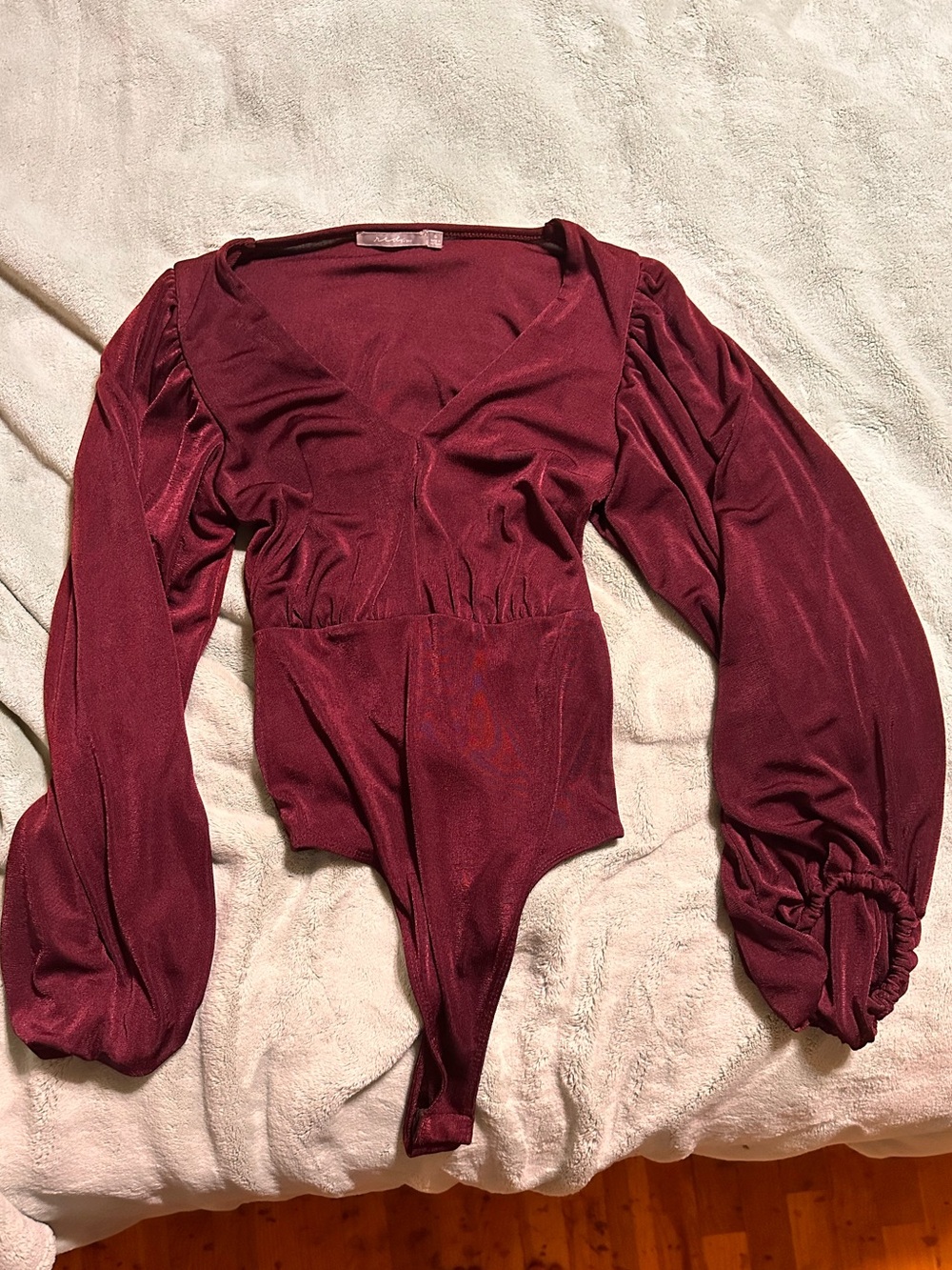 Women's Wine Red Long Sleeve V-Neck Bodysuit